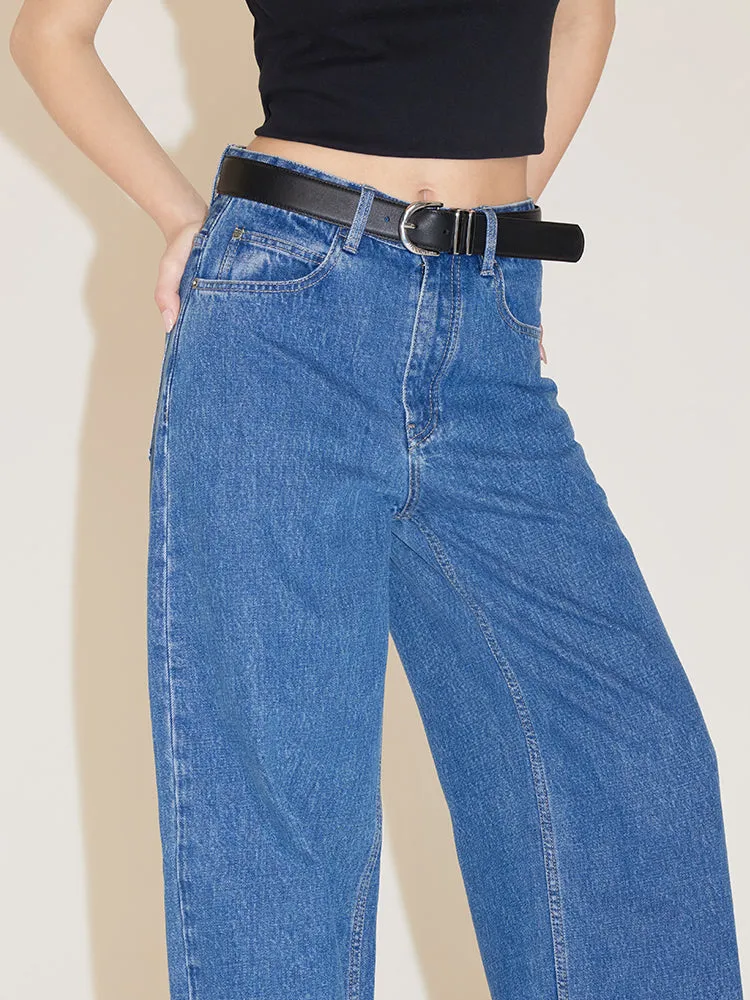 Blue High Waisted Straight Jeans