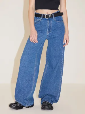 Blue High Waisted Straight Jeans