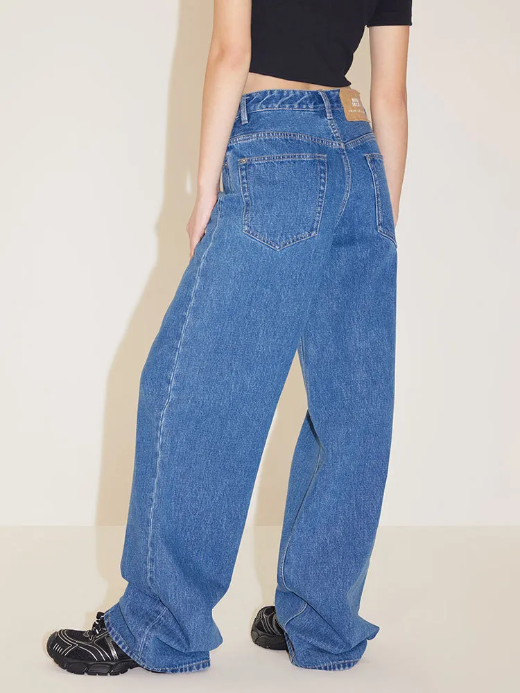 Blue High Waisted Straight Jeans
