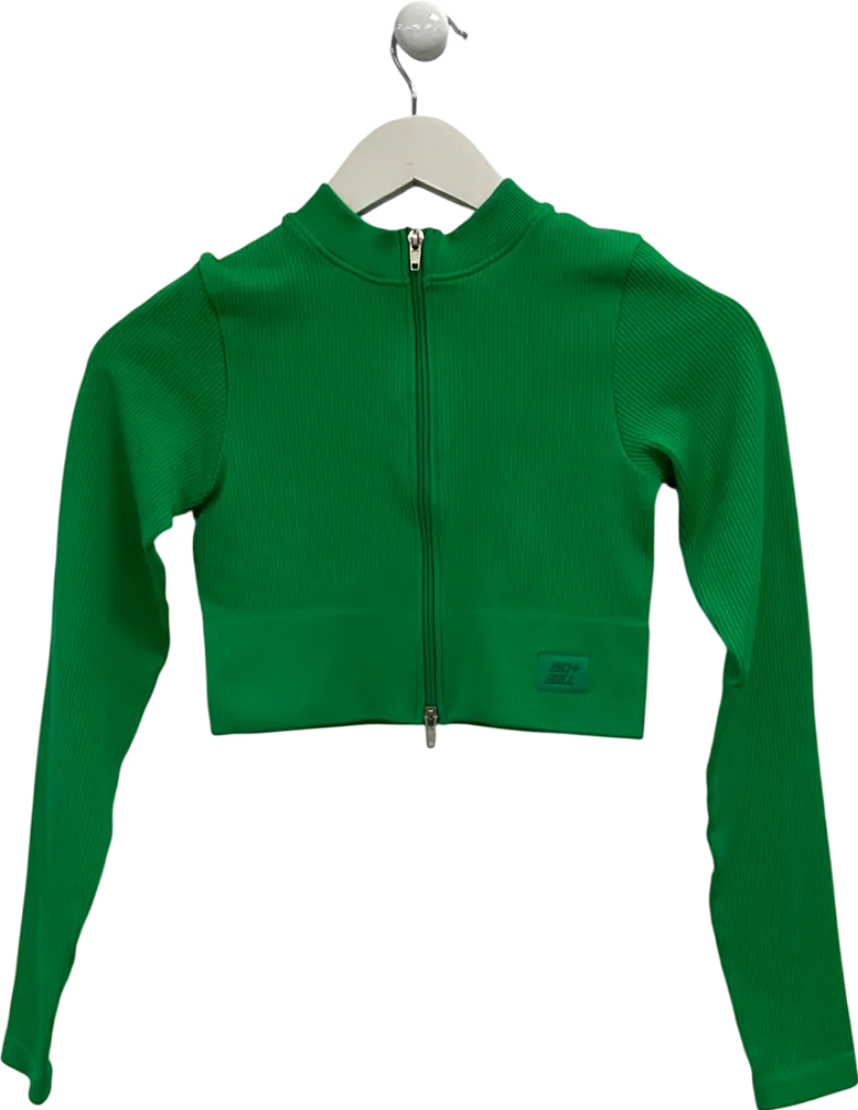 bo tee Green A Long-sleeved, Ribbed, Zip-up Activewear Top UK S