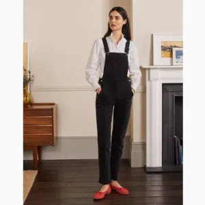 Boden Denim Girlfriend Dungarees Overalls in Washed Black, Size 2, Classic