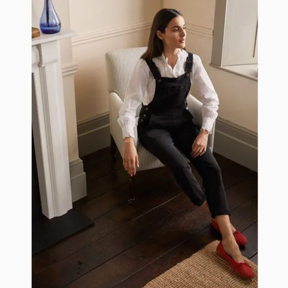 Boden Denim Girlfriend Dungarees Overalls in Washed Black, Size 2, Classic