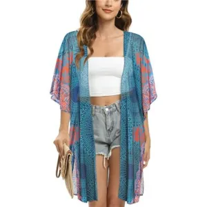 Boho Psychedelic‎ Medallion Printed Cardigan Kimono Duster Bikini Swim Coverup