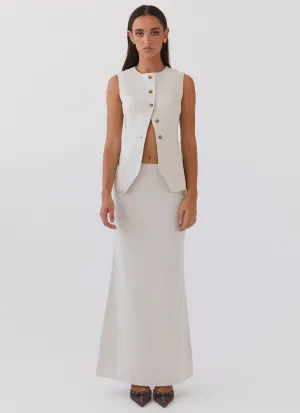 Born For Bordeaux Linen Midi Skirt - Oatmeal