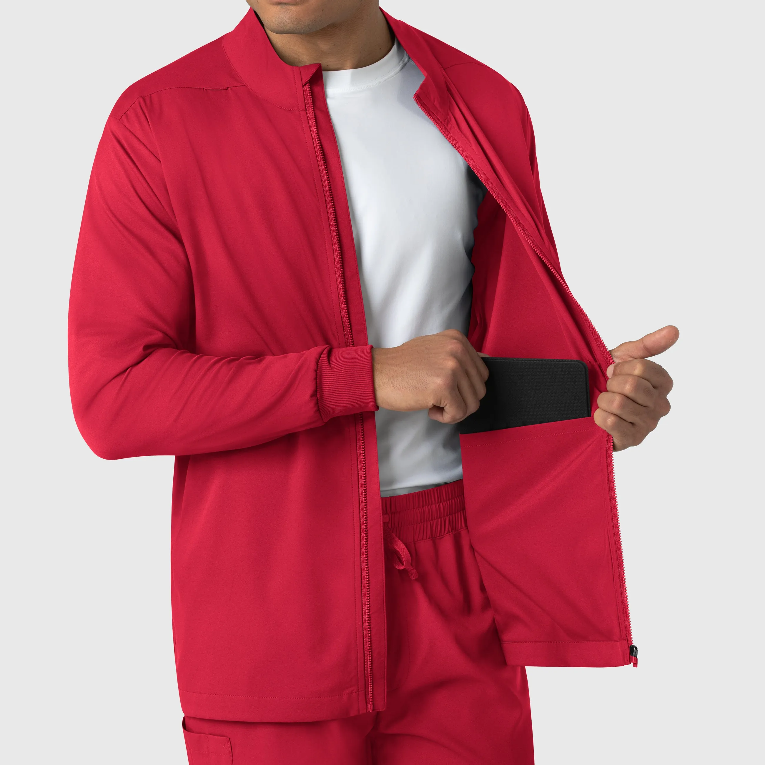 Boundless 8351 Men's Warm Up Scrub Jacket Red