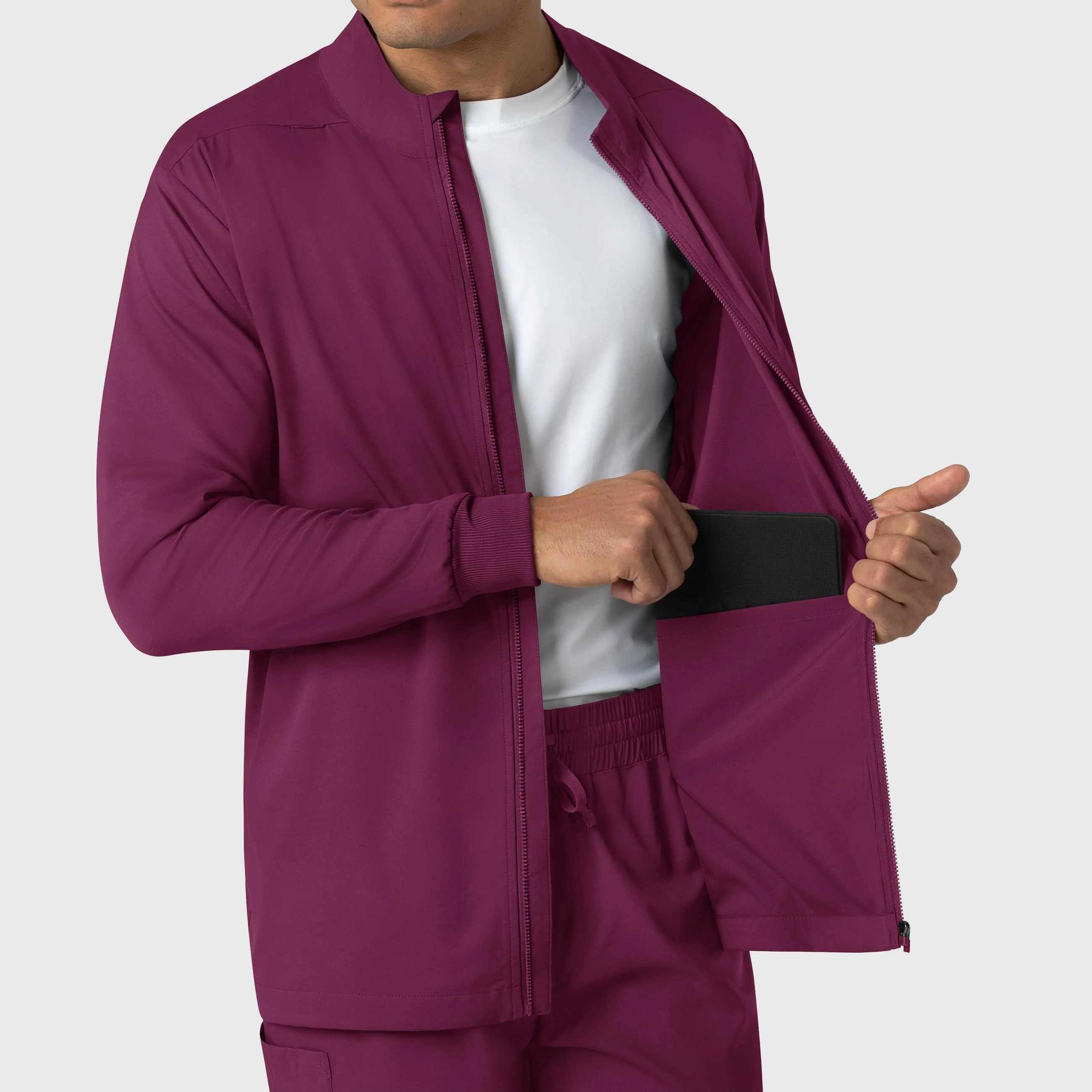 Boundless 8351 Men's Warm Up Scrub Jacket Wine