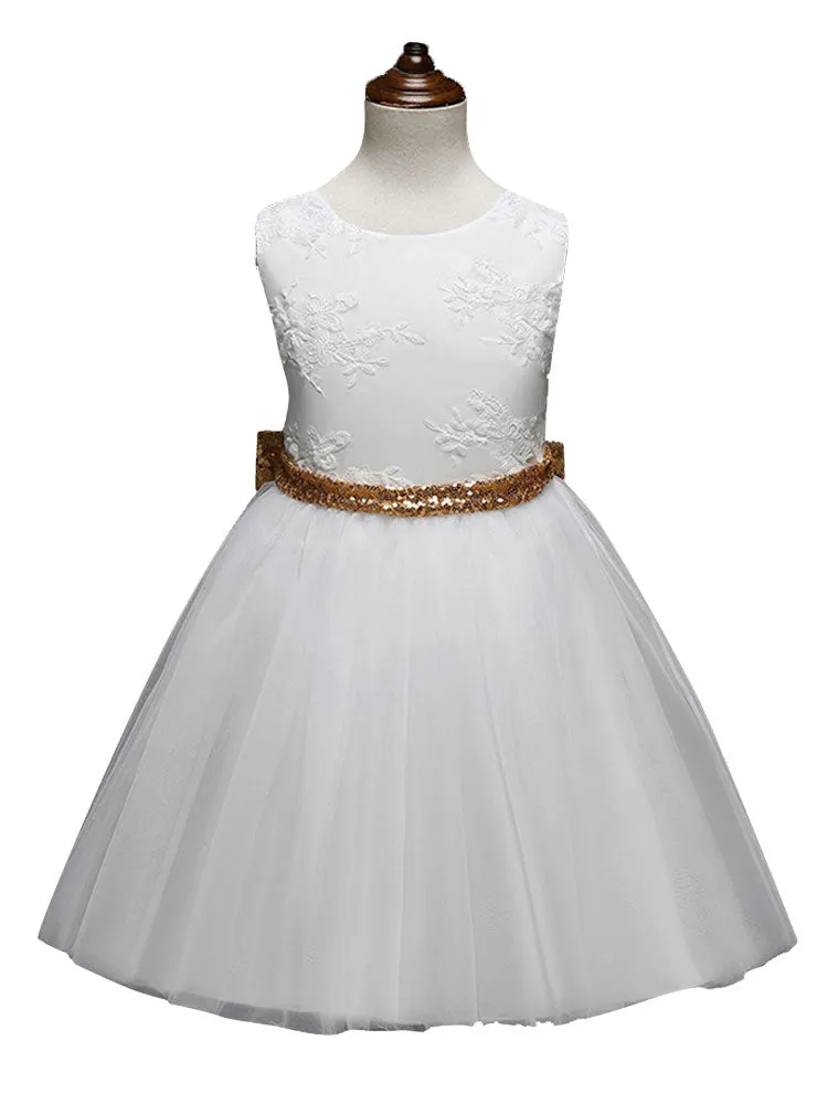 Bows Sash Sleeveless Jewel Neck Formal Kids Party Dresses