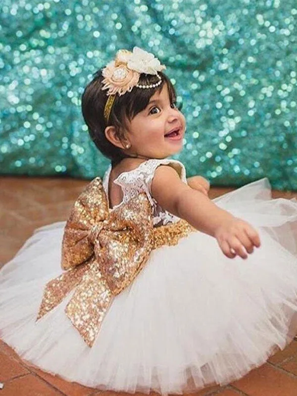 Bows Sash Sleeveless Jewel Neck Formal Kids Party Dresses