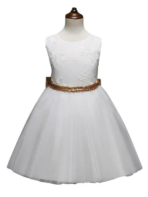 Bows Sash Sleeveless Jewel Neck Formal Kids Party Dresses
