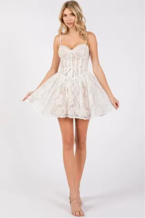 Bra Lace Mini Dress - Ivory -