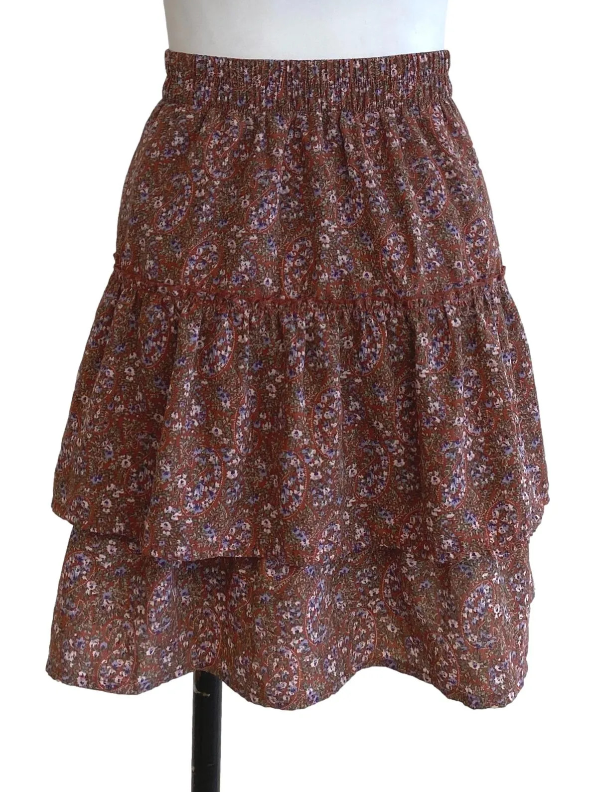 Brick Brown Paisley Layered Skirt