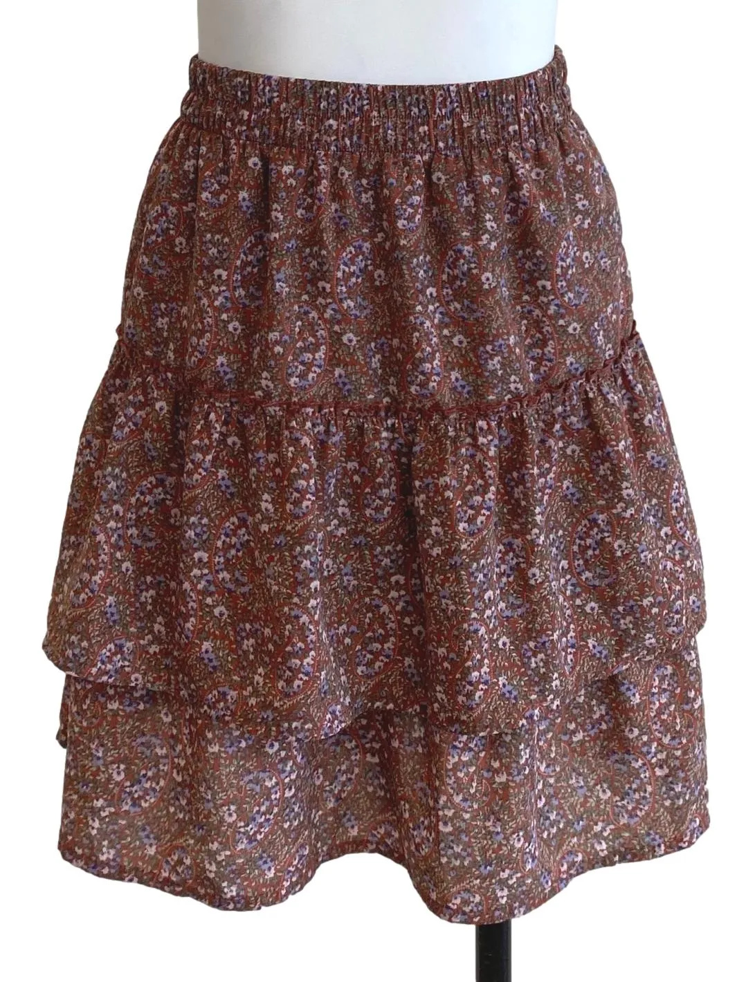 Brick Brown Paisley Layered Skirt
