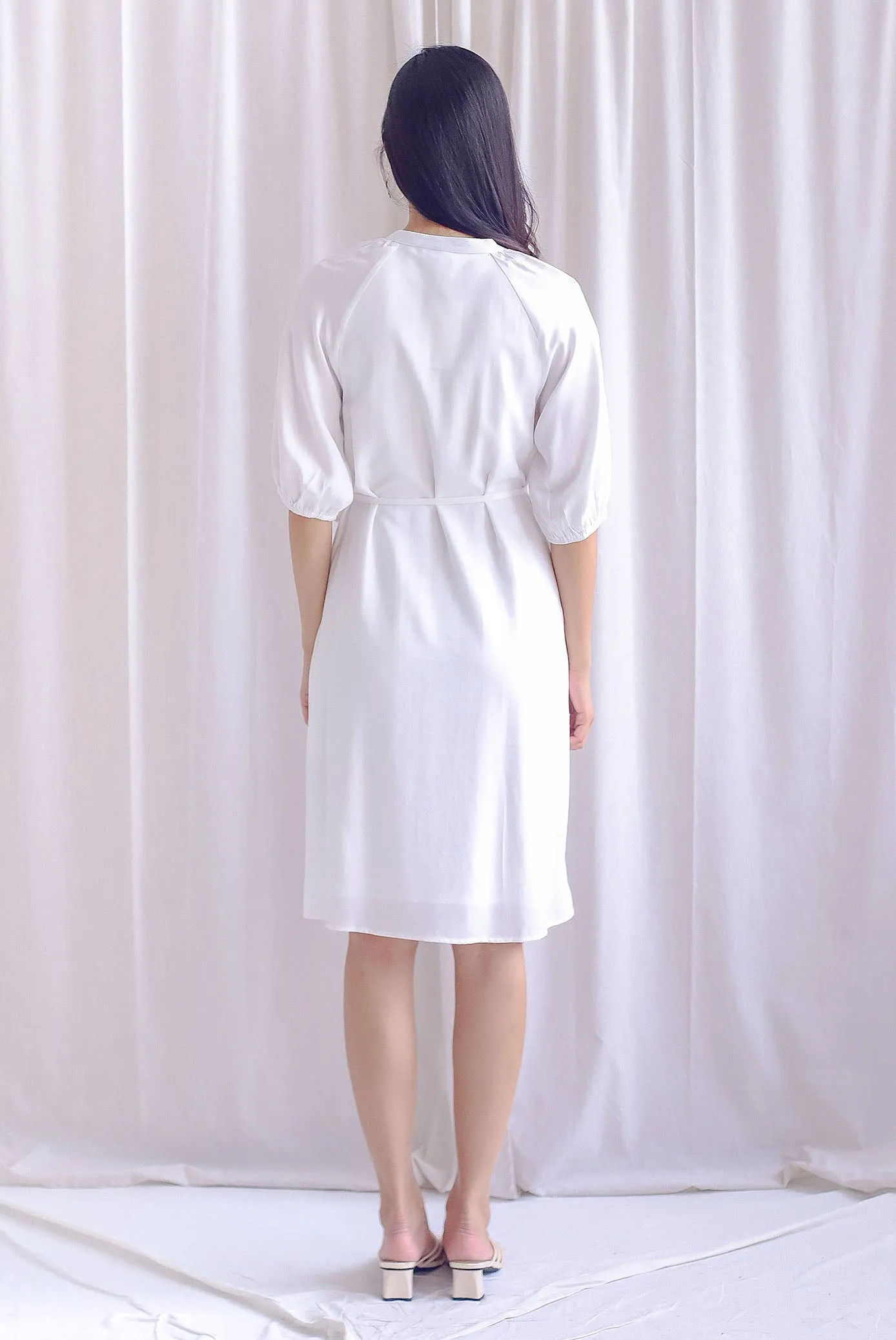 Briella Lattice Insert Buttons Down Dress In White