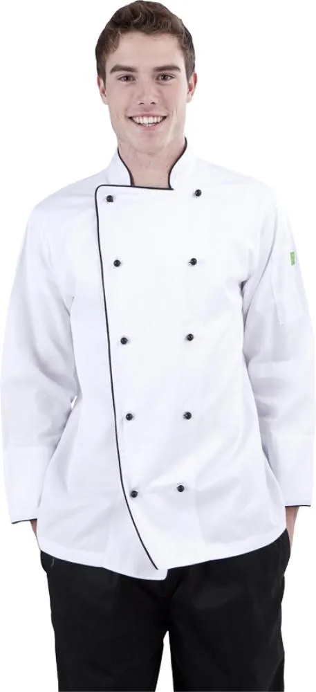 Brigade - Traditional White Long Sleeve Chef Jacket (Black Trim)