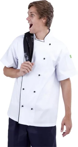 Brigade - Traditional White Short Sleeve Chef Jacket (Black Trim)