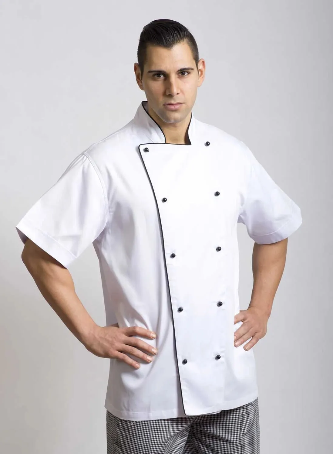 Brigade - Traditional White Short Sleeve Chef Jacket (Black Trim)