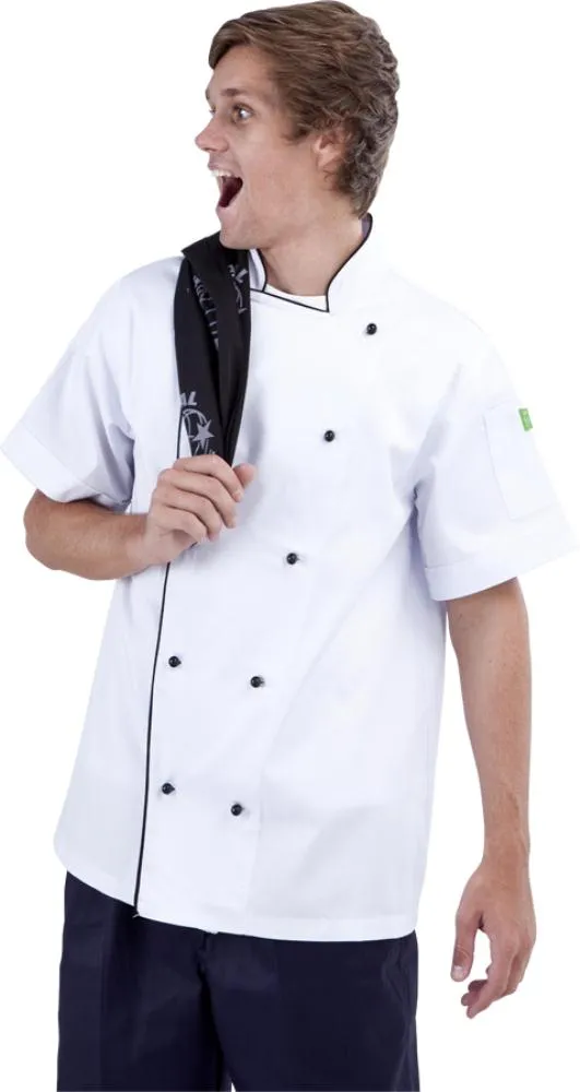 Brigade - Traditional White Short Sleeve Chef Jacket (Black Trim)