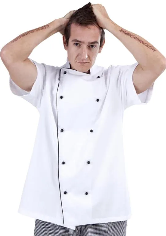 Brigade - Traditional White Short Sleeve Chef Jacket (Black Trim)