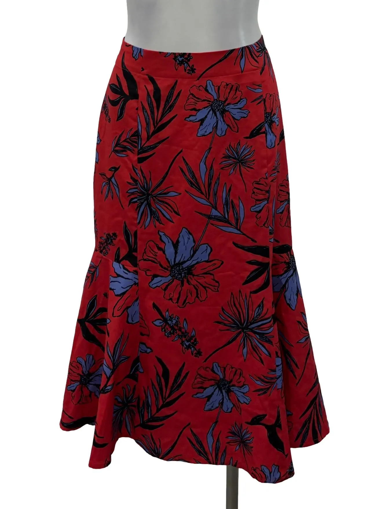 Bright Red Floral Midi Skirt LB