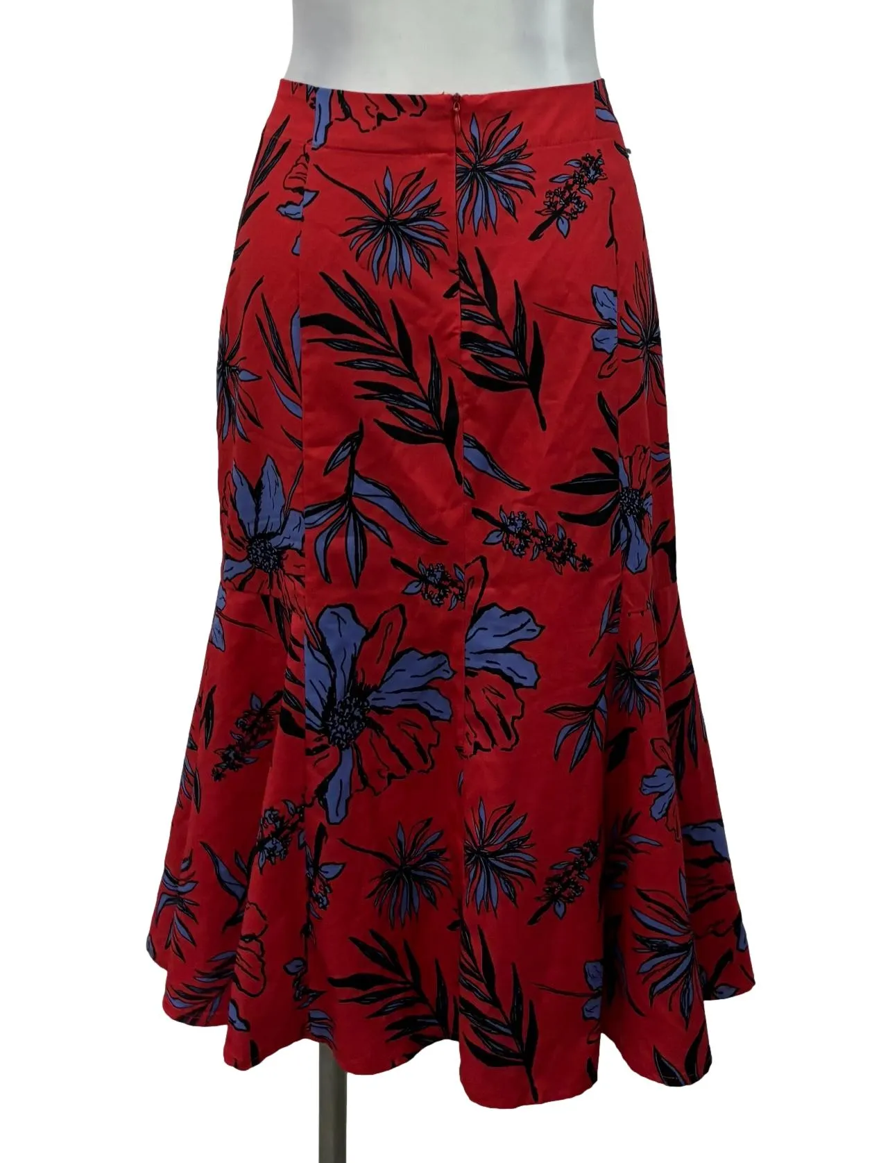 Bright Red Floral Midi Skirt LB