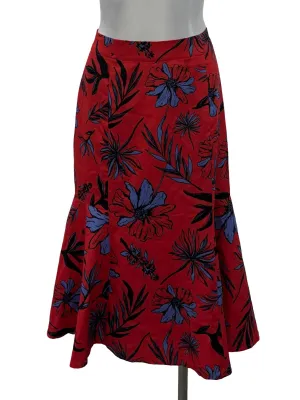 Bright Red Floral Midi Skirt LB