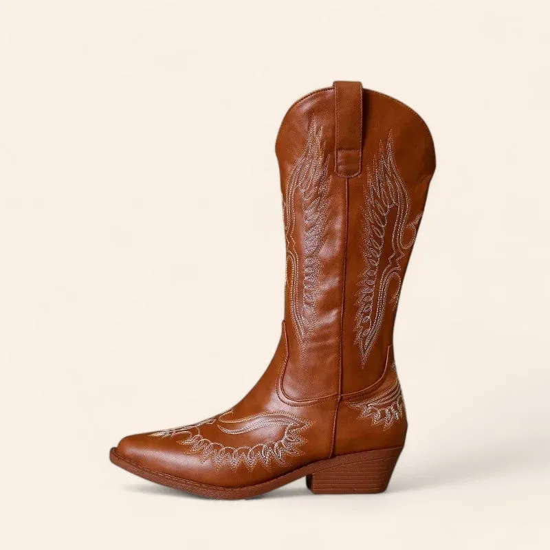 Brown cowboy boots with embroidery - Vintage style - N°47