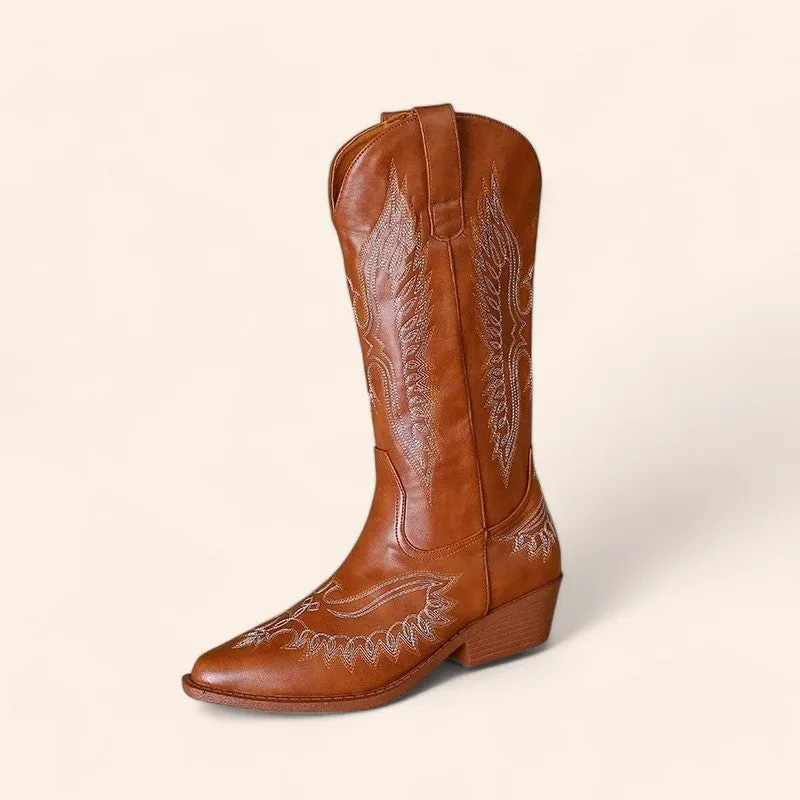 Brown cowboy boots with embroidery - Vintage style - N°47
