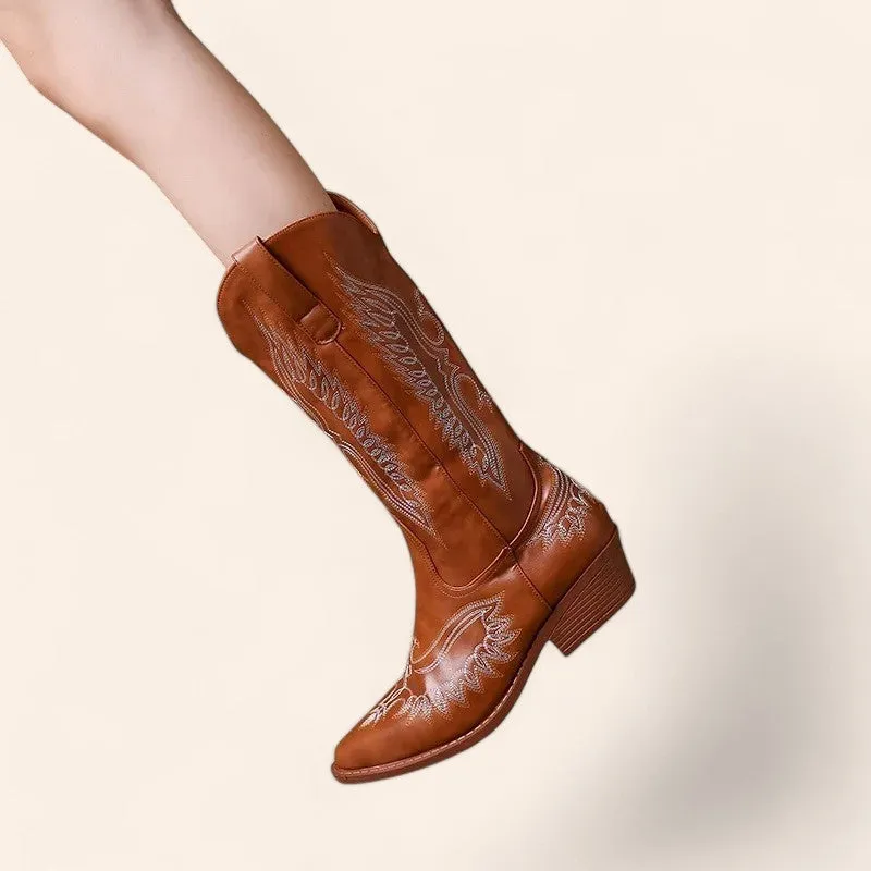 Brown cowboy boots with embroidery - Vintage style - N°47