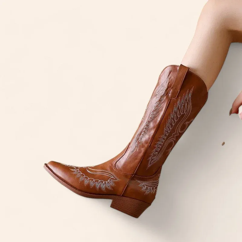 Brown cowboy boots with embroidery - Vintage style - N°47