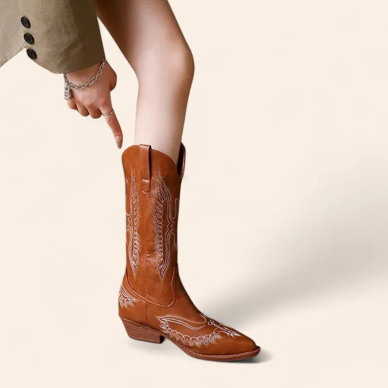 Brown cowboy boots with embroidery - Vintage style - N°47