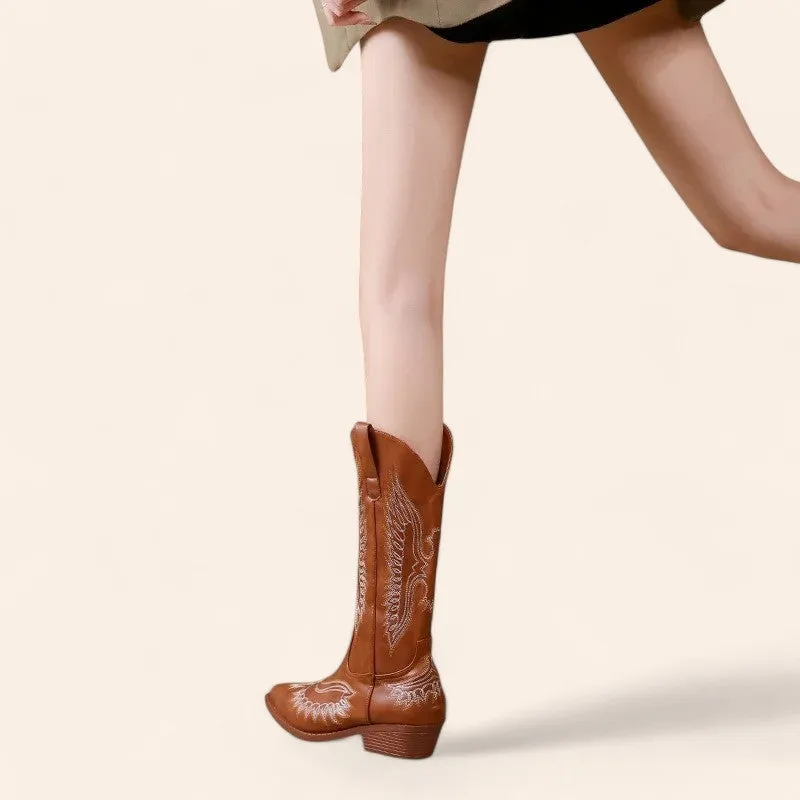 Brown cowboy boots with embroidery - Vintage style - N°47