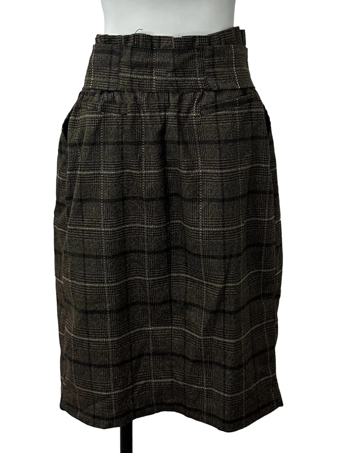 Brown Plaid Belted Skirt