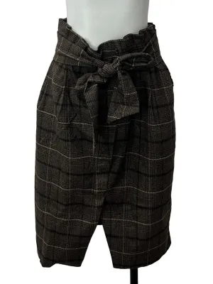 Brown Plaid Belted Skirt