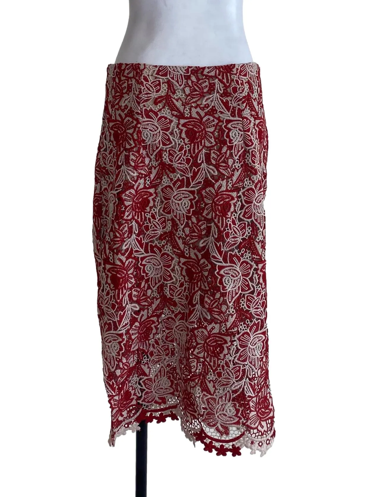 Brown Red Floral Laced Skirt
