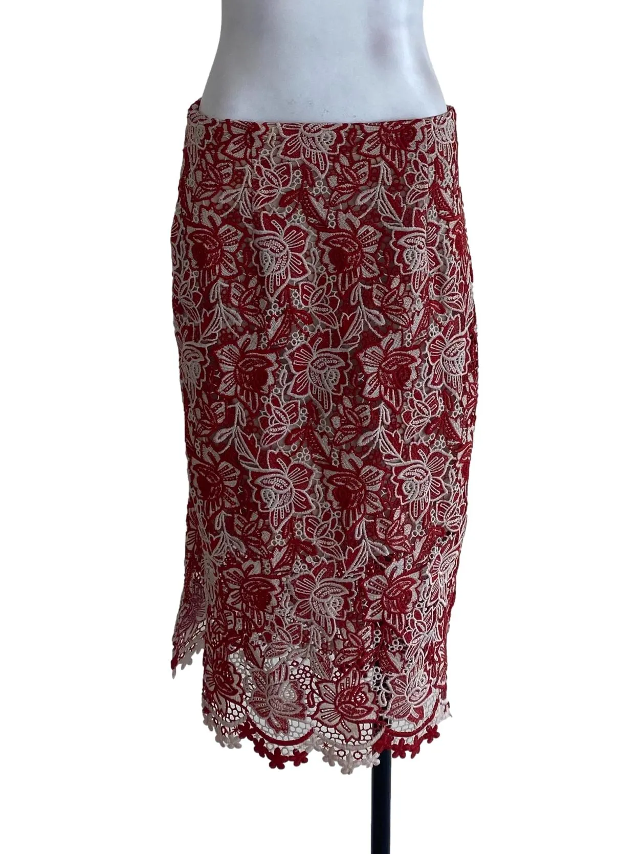 Brown Red Floral Laced Skirt