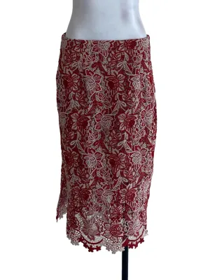 Brown Red Floral Laced Skirt