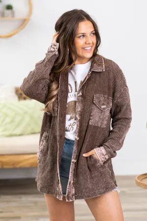 Brown Washed Ribbed Shacket