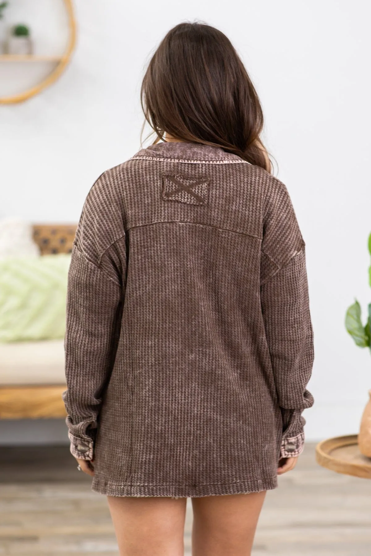 Brown Washed Ribbed Shacket