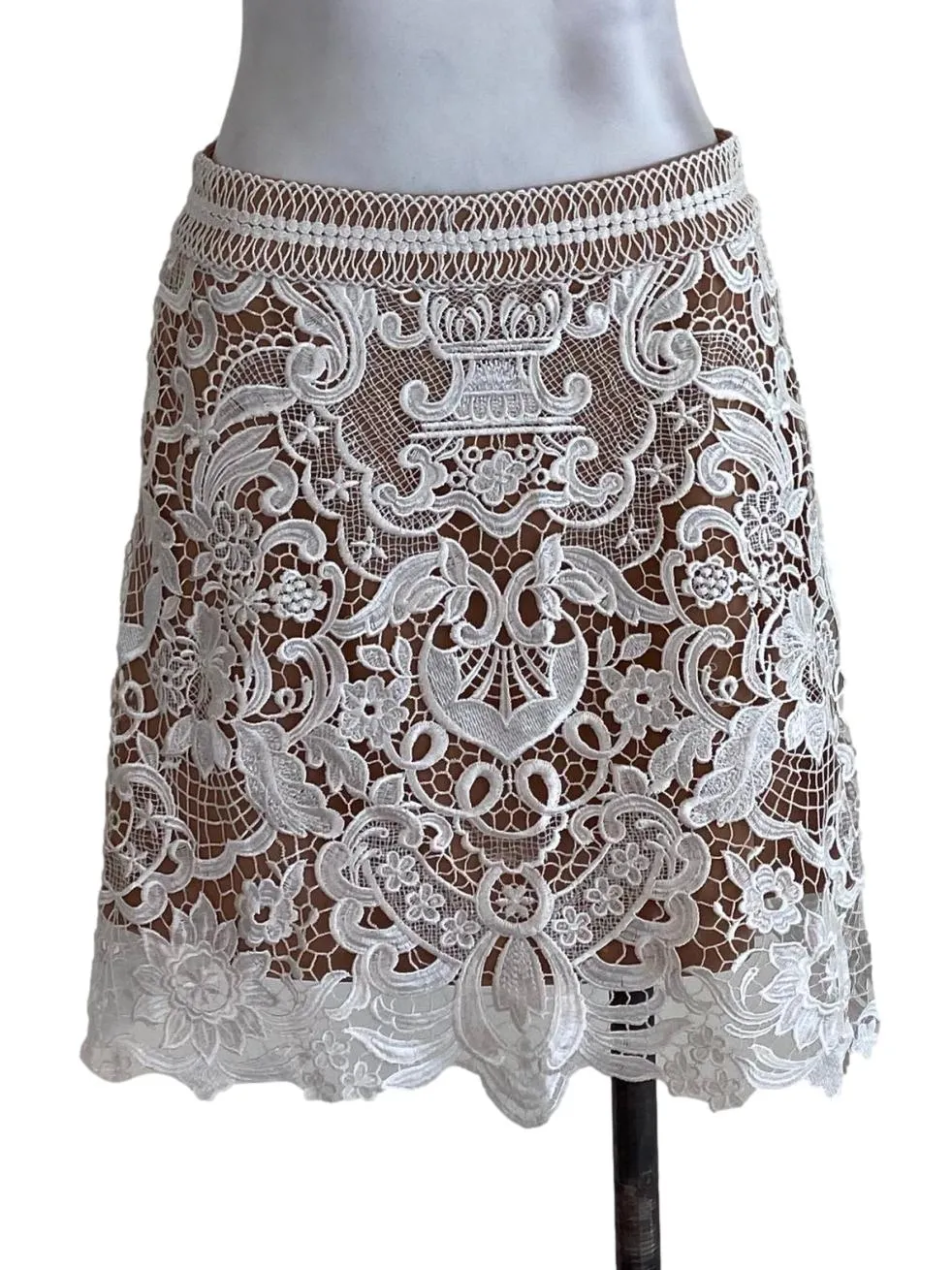 Brown White Laced Skirt