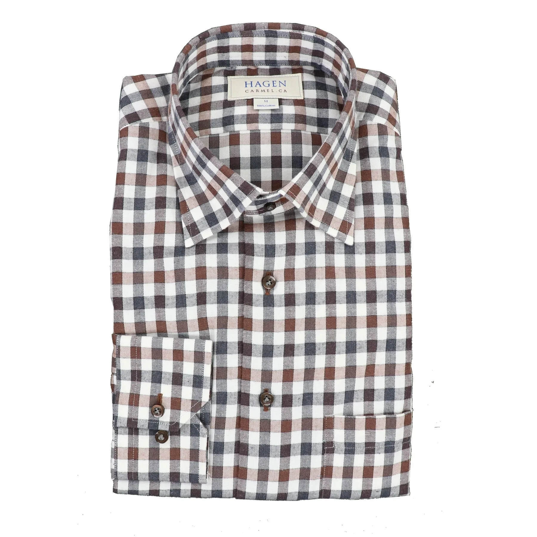 Brushed Check Sport Shirt in Grey & Tan