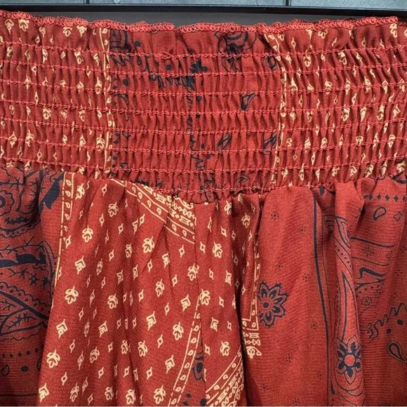 BUCKETLIST NEW Rust Red Paisley Floral Patchwork Print Flowy Shorts with Pockets