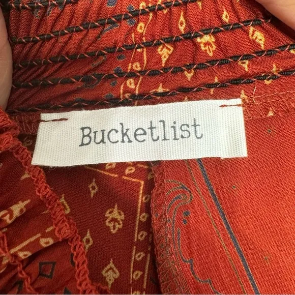 BUCKETLIST NEW Rust Red Paisley Floral Patchwork Print Flowy Shorts with Pockets