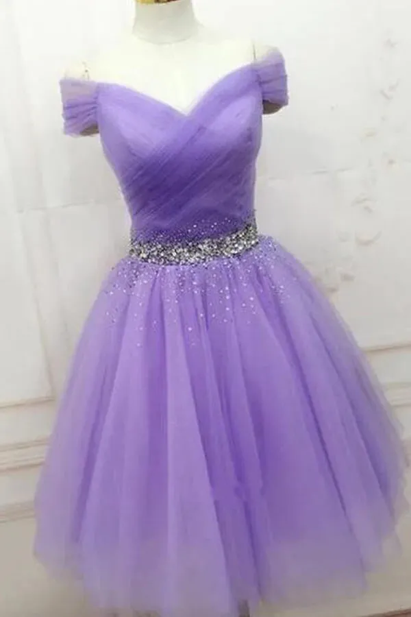 Burgundy Tulle Off-the-Shoulder Homecoming Dresses, Short Party Dress, MH551