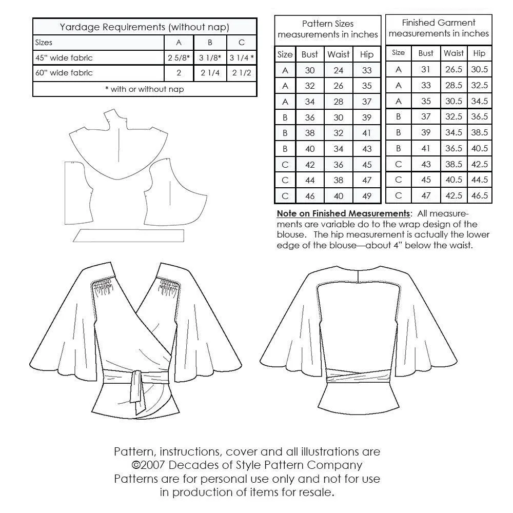 Butterfly Blouse Pattern 1930's Vintage Style Sewing Pattern