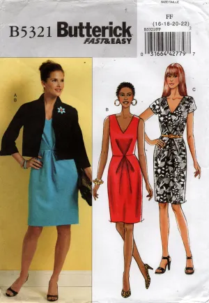 Butterick B5321 EASY Womens Pleated Bodice Dress & Jacket Out Of Print Sewing Pattern Sizes 16 - 22 UNCUT Factory Folded