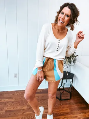 Buttermilk Mini Rib Scoop Neck Button Layering Top