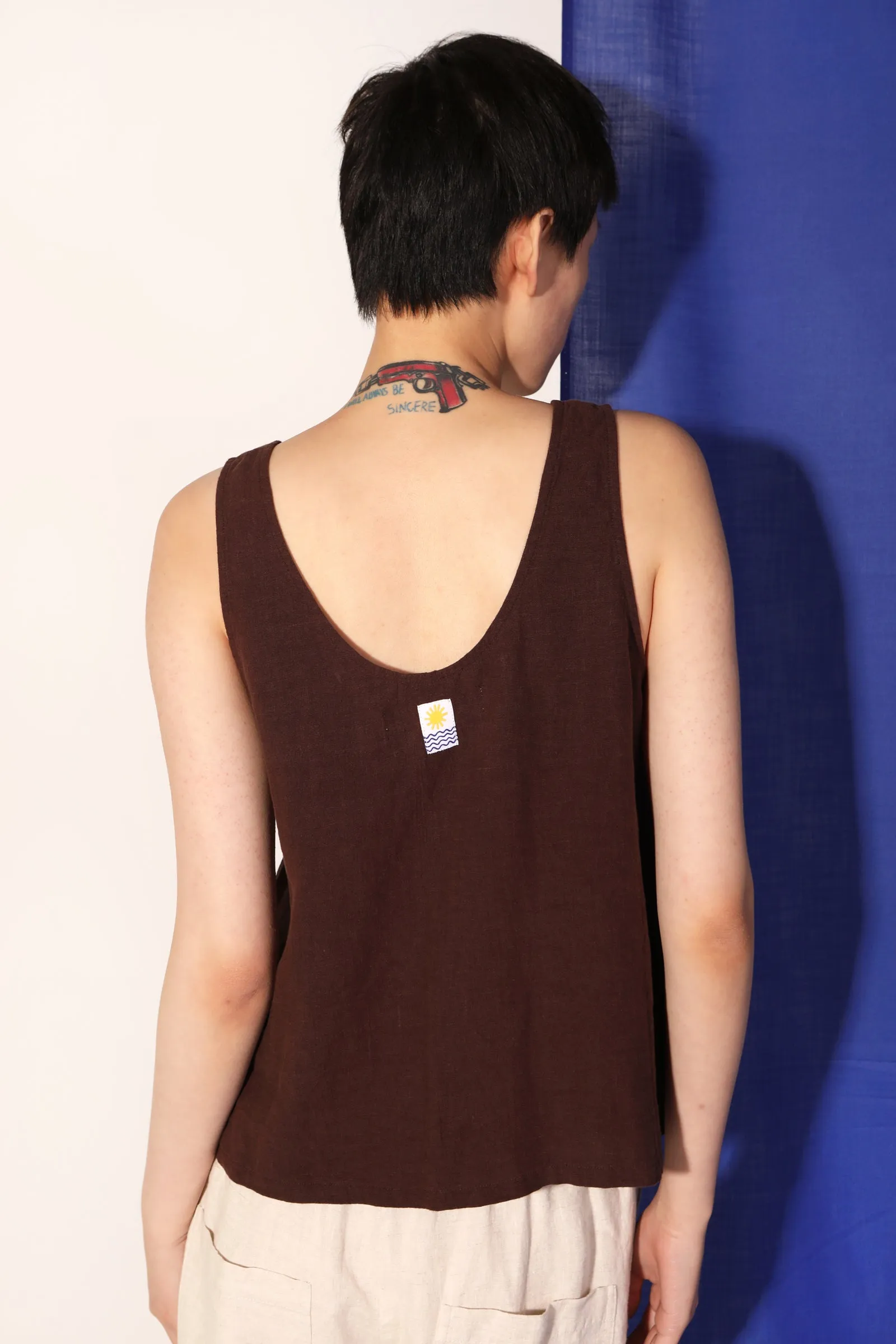 Button Front Tank Chocolate