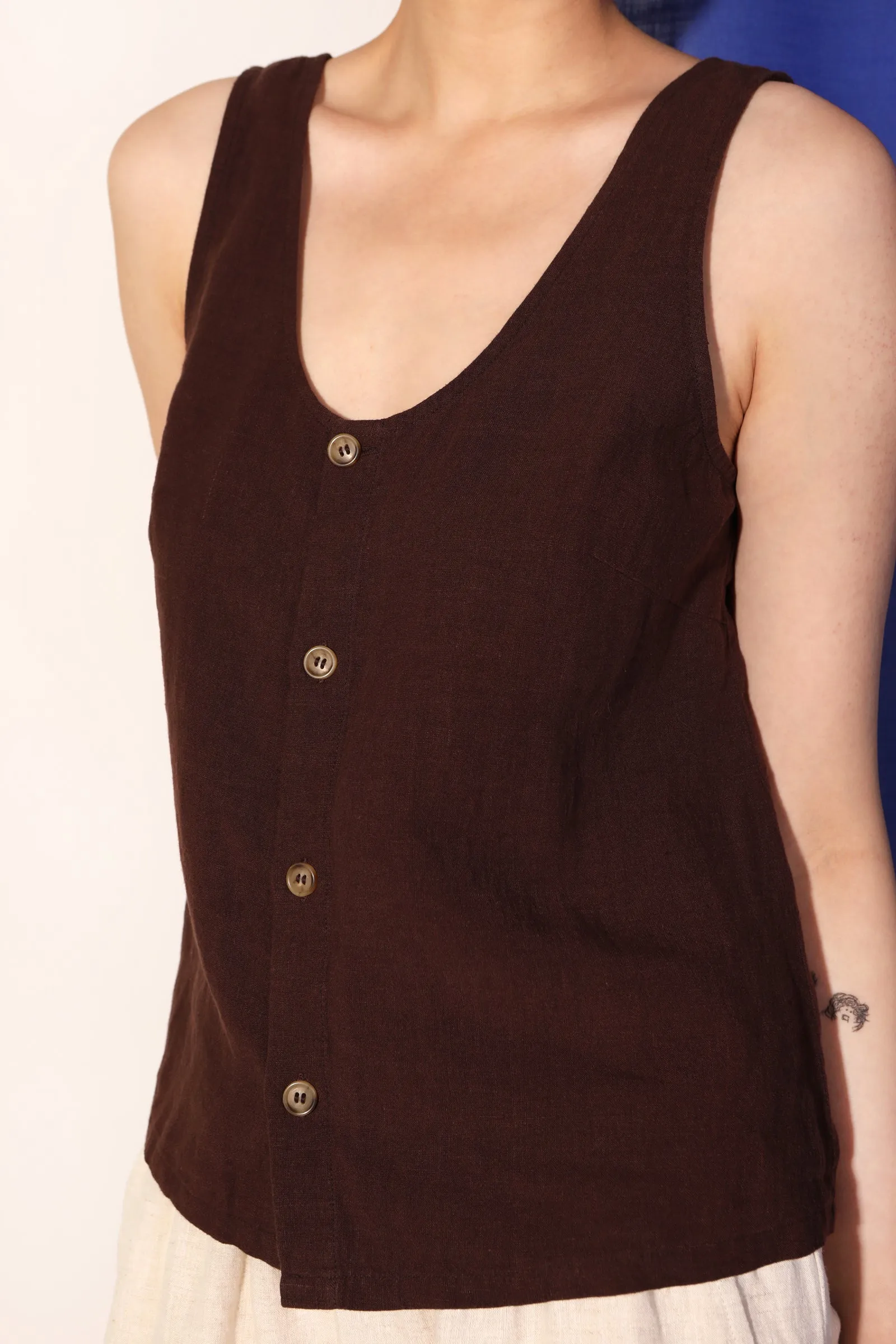 Button Front Tank Chocolate