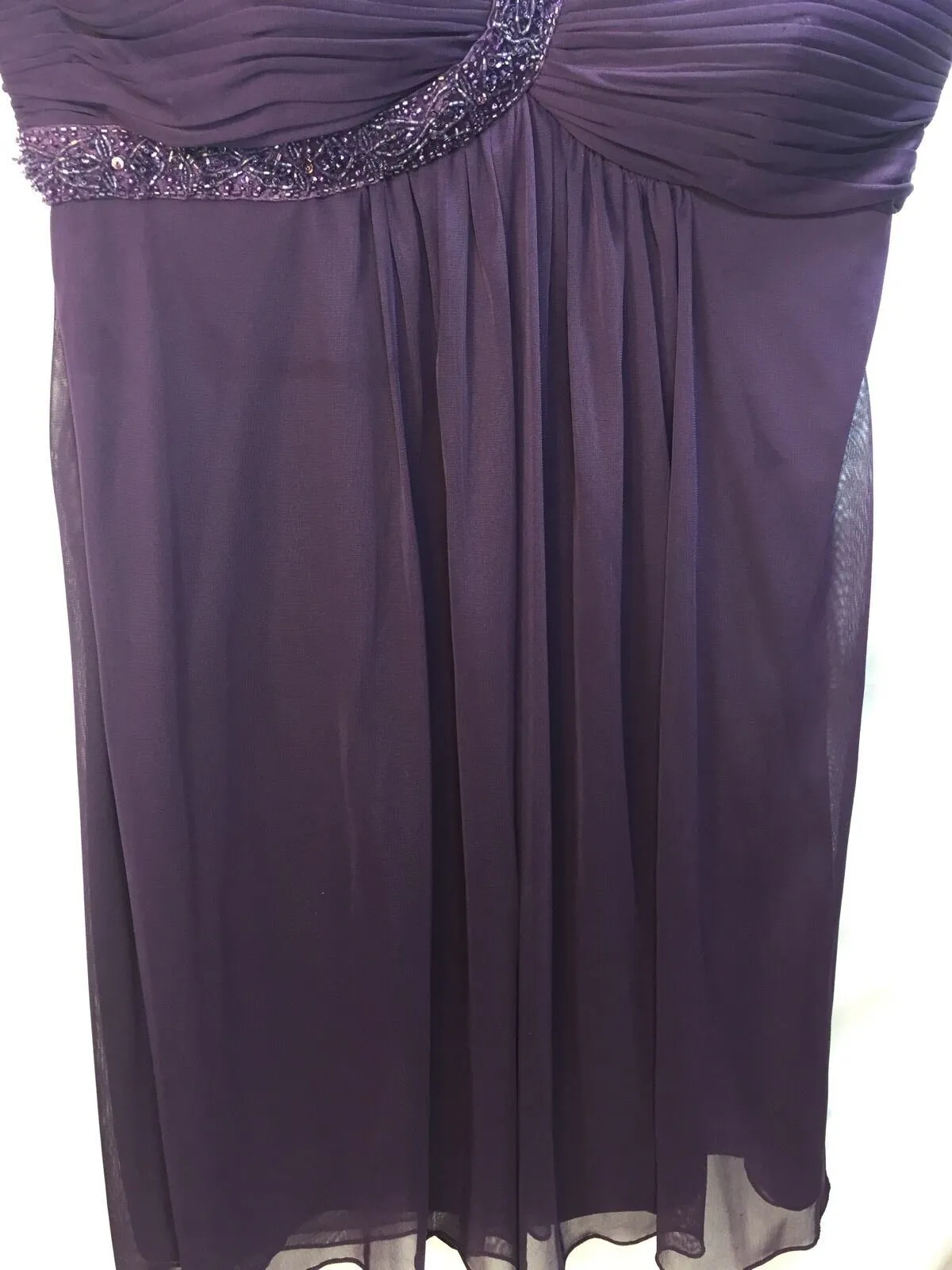 Cache Sz 12 Plum Beaded One Shoulder Embellished Flowy Dress Short Purple