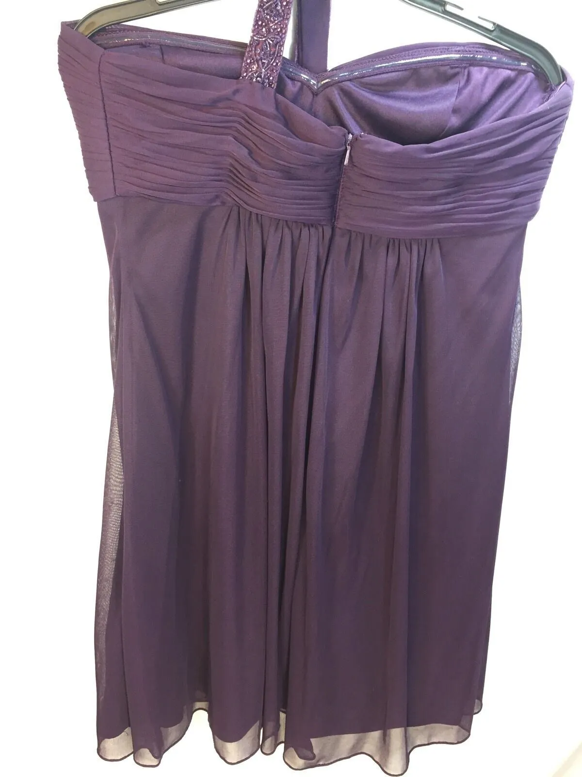 Cache Sz 12 Plum Beaded One Shoulder Embellished Flowy Dress Short Purple